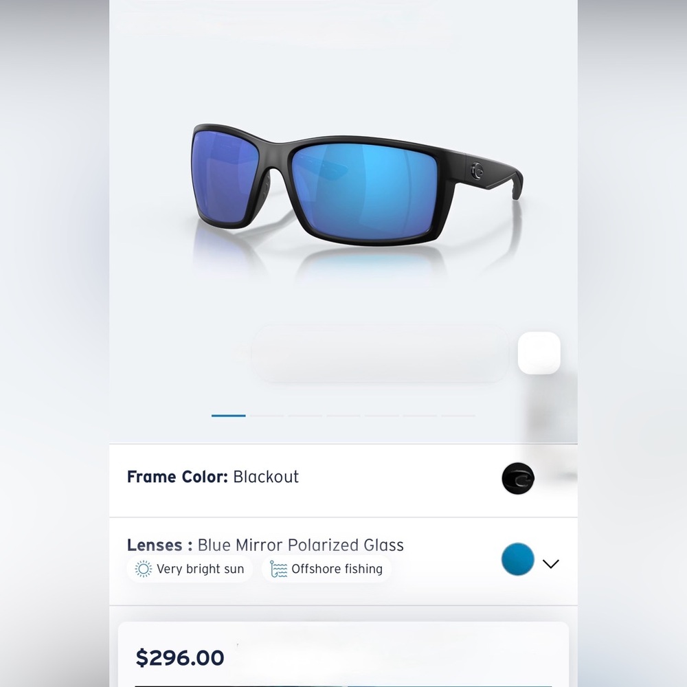 Costa Reefton Black Sunglasses with Blue mirror polarized glass
